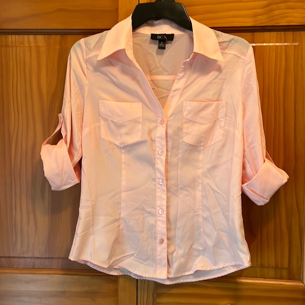 Pink V Neck Button Up Blouse